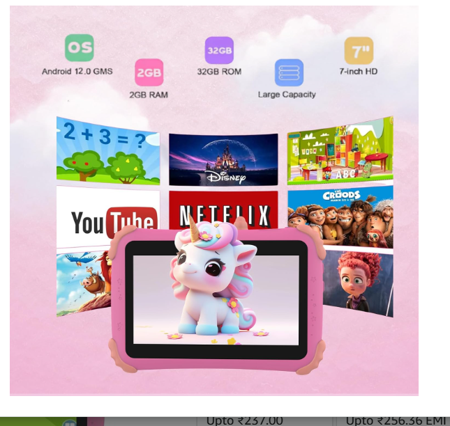 CASON 7 inch Kid Tablet for Study 5-12 Years Age,4GB+32GB Android Tab for Kids,Mini Tablet with Shockproof Case,FHD Eye Comfort Display,Parental Control, Games & Education for Boys, Girls (Pink) - Image 2