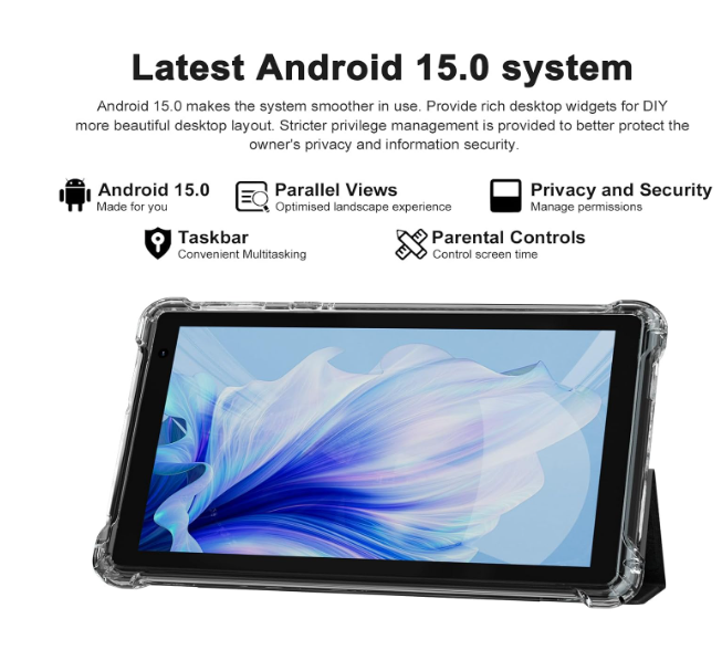 PEICHENG Tablet with Protective Case, 7 inch IPS 1024 * 600 Android 15.0 Tab PC RAM 8GB (3+5Expand)+ROM 32GB Bluetooth 5.0 WiFi6 2.4G+5G 2MP+5MP Dual Cameras (Black) - Image 2