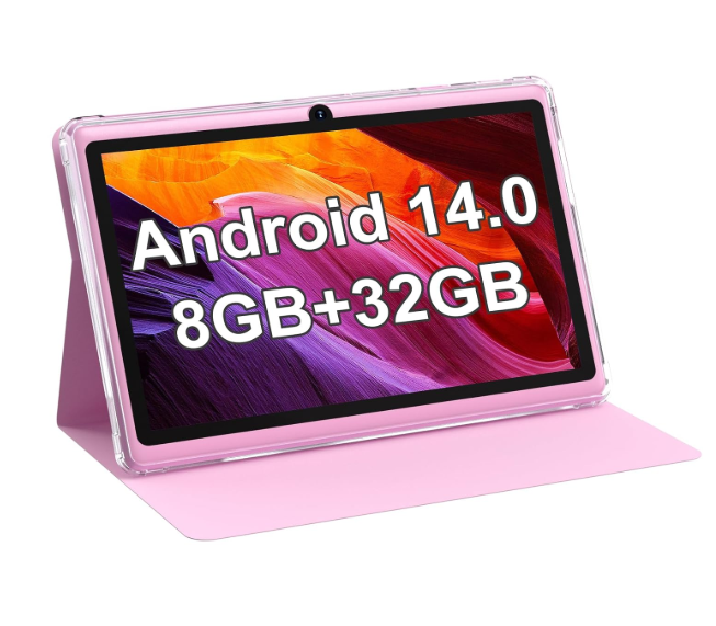 PEICHENG 7" Android 14.0 Tablet, 8GB RAM (3+5 Expansion) + 32GB ROM Tablets, Dual Camera, 1024x600 IPS Display, 1TB Expansion, Tablet with Case (Pink)