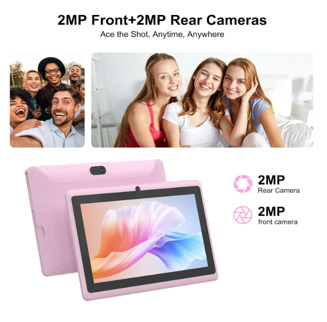PEICHENG 7" Android 14.0 Tablet, 8GB RAM (3+5 Expansion) + 32GB ROM Tablets, Dual Camera, 1024x600 IPS Display, 1TB Expansion, Tablet with Case (Pink) - Image 2