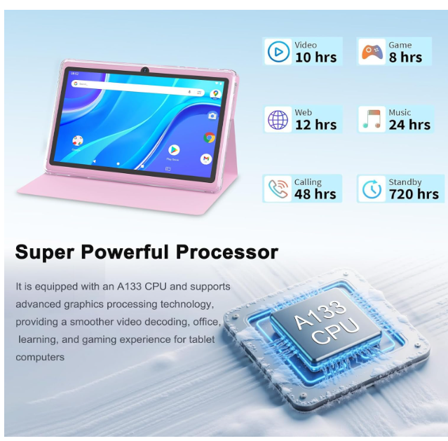 PEICHENG 7" Android 14.0 Tablet, 8GB RAM (3+5 Expansion) + 32GB ROM Tablets, Dual Camera, 1024x600 IPS Display, 1TB Expansion, Tablet with Case (Pink) - Image 3