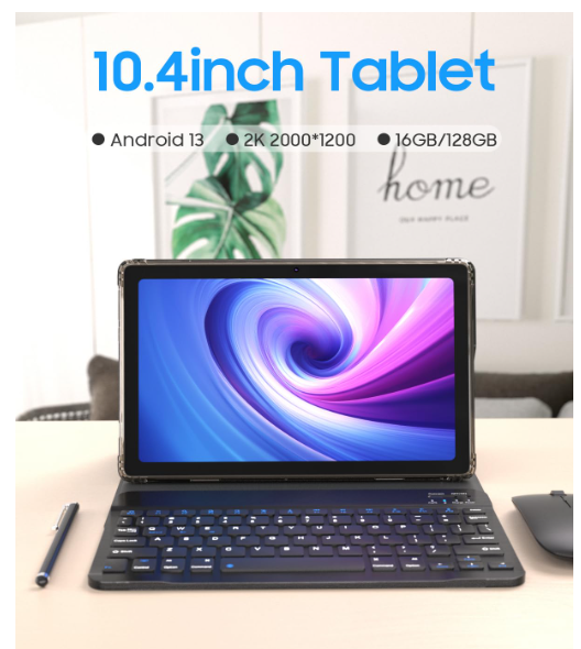 PEICHENG Tablet with Keyboard and Case, Android 13.0 10.4 inch, 16GB RAM + 128GB ROM, 2000x1200 2K FHD, Powerful 2.0GHz 2.4G & 5G CPU & WiFi 6, Bluetooth 5.0, 2 in 1 Tab, Color - Image 2
