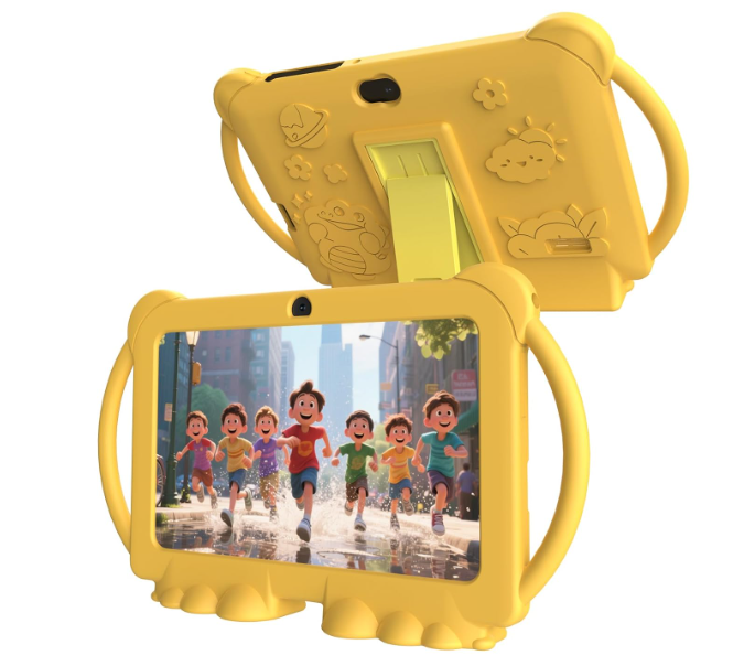 PEICHENG Kids Tablet 7 Inch Android 12.0 for Toddlers, 4GB RAM, 32GB ROM, Bluetooth, IPS Screen, Child Lock, Dual Camera, Shockproof Case for Educational Games (Yellow)