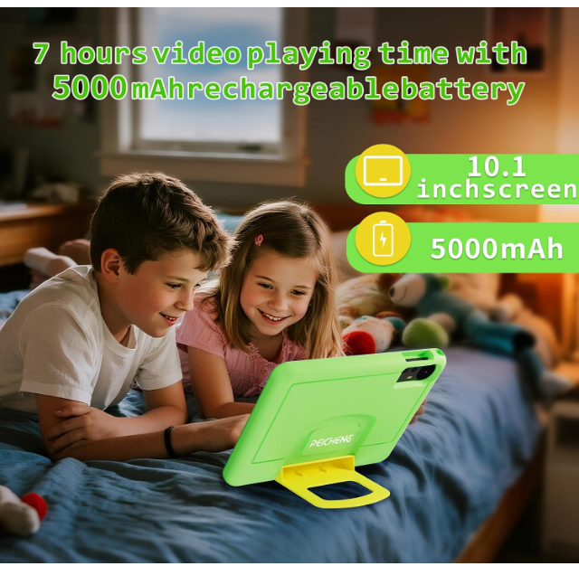 PEICHENG Tablet for Kids with EVA Case, Android 15.0 Toddler Tab PC 10.1 Inch RAM 20GB (4+16 Extension) + ROM 128GB IPS 800 * 1280 5.0 Bluetooth (Green) - Image 2
