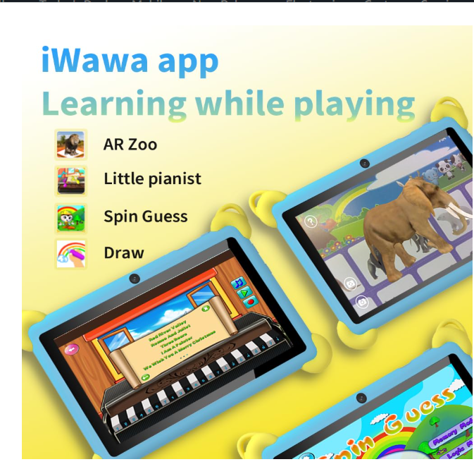 Veidoo 7 Inch Android Tablet for Kids, 2+32 GB, Dual Camera, Anti-Shock Case with Rabbit Stand and Strap, Quad-Core Processor, iwawa App, Parental Control - Image 2