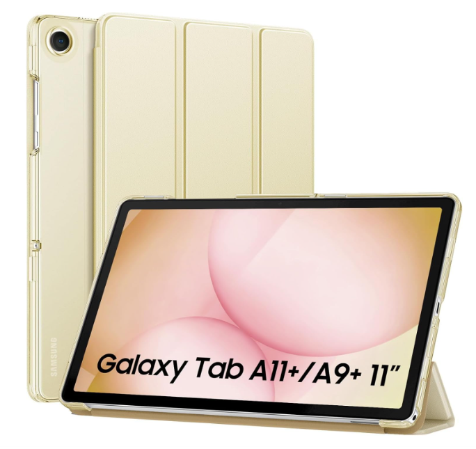 MOCA Case for Samsung Galaxy Tab A11 Plus / A11+ 11 Inch 2026, Galaxy Tab A9 Plus / A9+ Case 11 Inch 2024, Slim Stand Protective Smart Cover with Hard PC Translucent Back Shell (Gold)