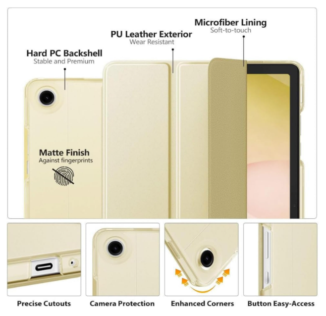 MOCA Case for Samsung Galaxy Tab A11 Plus / A11+ 11 Inch 2026, Galaxy Tab A9 Plus / A9+ Case 11 Inch 2024, Slim Stand Protective Smart Cover with Hard PC Translucent Back Shell (Gold) - Image 2