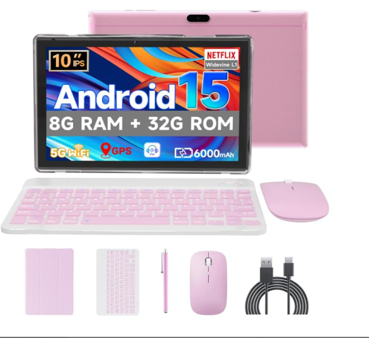 YQSAVIOR Android 13 10 Inch Tablet 10GB RAM + 64GB ROM + 1TB Expandable IPS Screen Dual Camera 2+8MP WiFi BT Pink