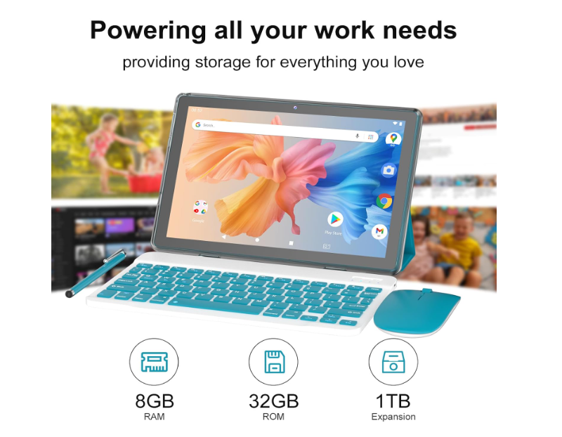 Android 15 Tablet, 10 Inch Tablets, 18GB RAM + 128GB ROM/2TB Expandable, 2-in-1 Tablets with Keyboard Case, 1280x800 HD IPS Display, Wi-Fi6, Dual Camera, 6000mAh Battery - Image 2