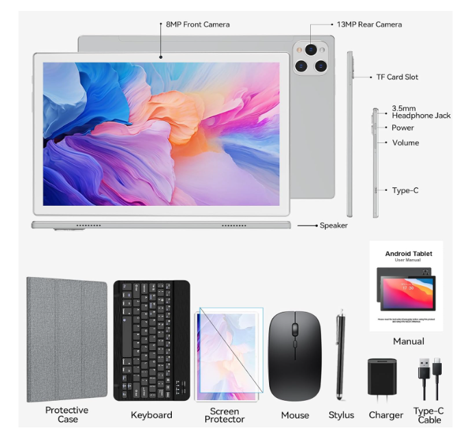 ANTEMPER Tablet, 10" Android Tablet with 128GB ROM, 16GB RAM (up to 2TB), Octa-Core Processor, 5G WiFi Tablet, with Keyboard and Mouse Case, 13MP + 8MP Camera, IPS Battery - Image 2