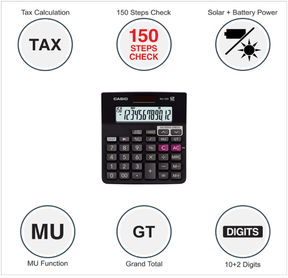 Casio MJ-12D 150 Steps Check and Correct Desktop Financial Calculator, Black - Image 2