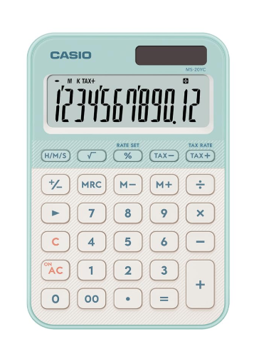 Casio MS-20YC Stylish and Colourful 12-Digit Mini Desktop Tax Calculator, Light Green