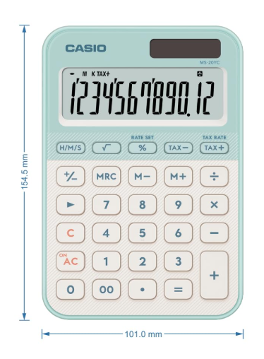 Casio MS-20YC Stylish and Colourful 12-Digit Mini Desktop Tax Calculator, Light Green - Image 2