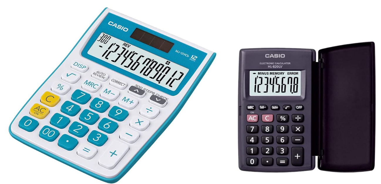 Casio MJ-12VCb-BU 300 Steps Check & Correct Colourful Desktop Financial Calculator (Blue) & Casio HL820LV-BK Portable Calculator with Flap Cover