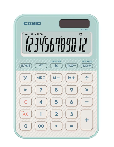 Casio MS-20YC Stylish and Colourful 12-Digit Mini Desktop Tax Calculator, Light Green
