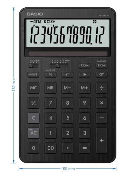 Casio JW-200DQ Stylish and Colourful 12-Digit Compact Desktop Tax Calculator, Iron Black - Image 2