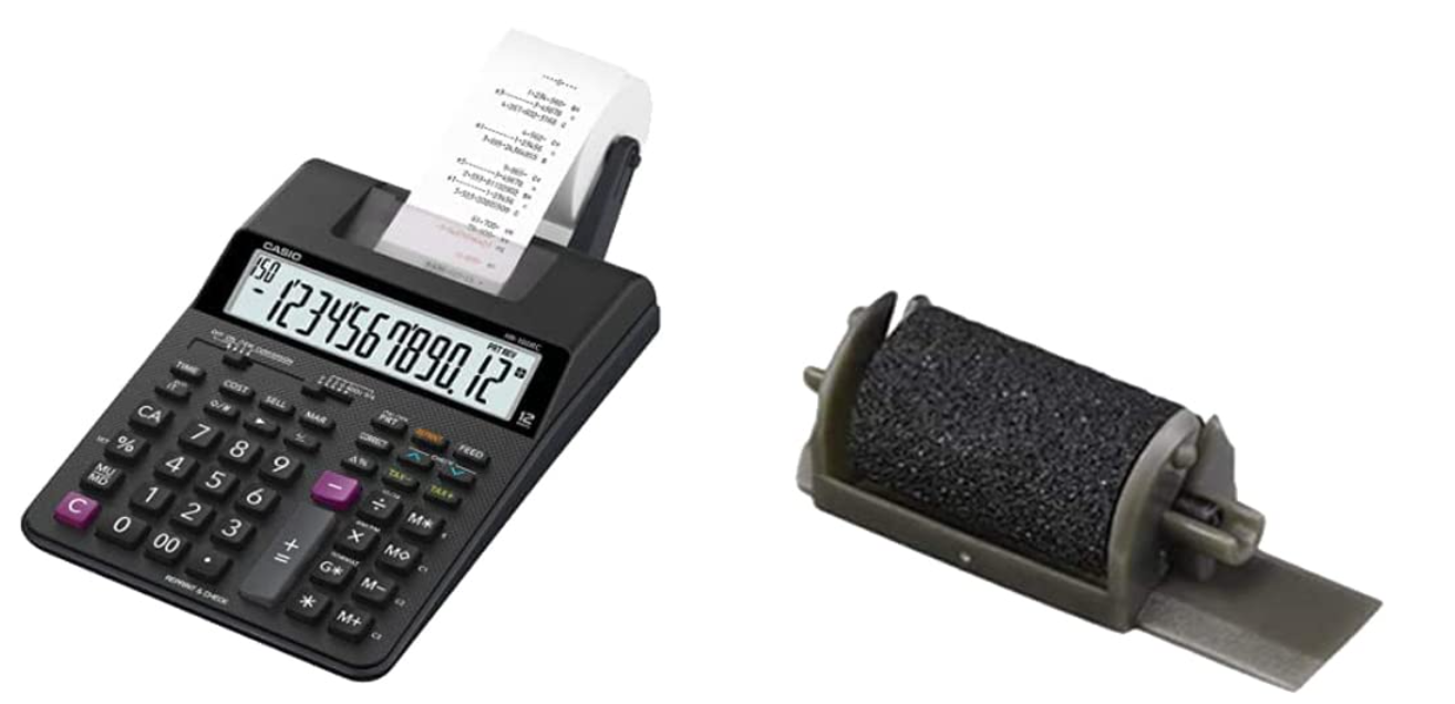 Casio HR-100RC-BK 150 Steps Check & Correct Printing Calculator with Reprint Feature & Casio IR-40 Printing Ribbons
