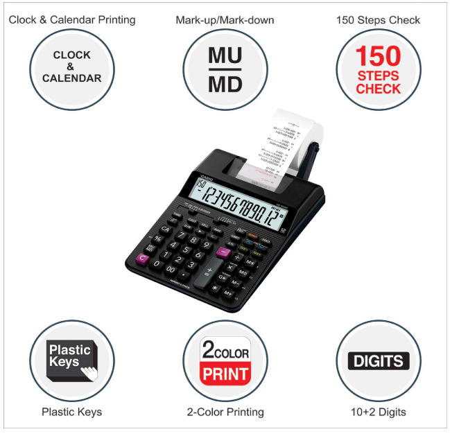 Casio HR-100RC-BK 150 Steps Check & Correct Printing Calculator with Reprint Feature & Casio IR-40 Printing Ribbons - Image 2
