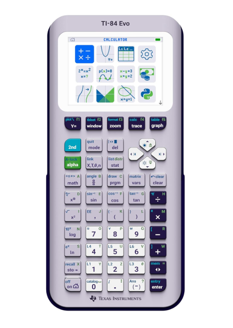 TI-84 Evo Graphing Calculator Texas Instruments, Lavender Intuitive Icon-based Homescreen, USB-C Charging, Python Programming, Faster Performance, Bigger Graphs than TI-84 Plus CE