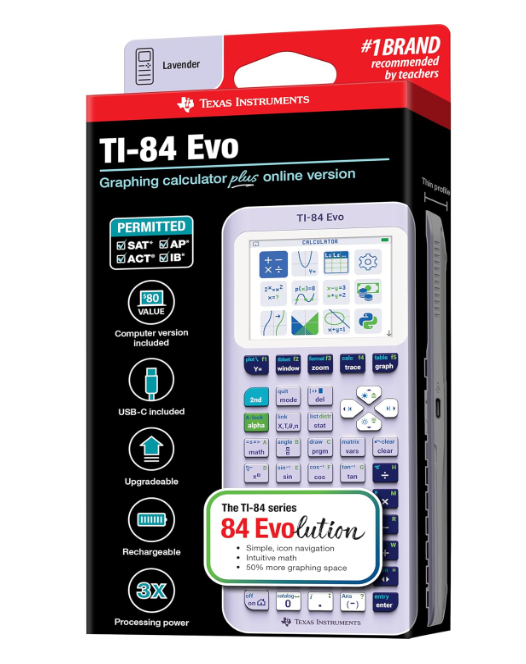 TI-84 Evo Graphing Calculator Texas Instruments, Lavender Intuitive Icon-based Homescreen, USB-C Charging, Python Programming, Faster Performance, Bigger Graphs than TI-84 Plus CE - Image 2
