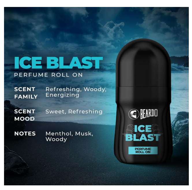 Beardo Ice Blast Perfume Roll-On, 50ml for Men | Long-Lasting Menthol Freshness with Musk & Woody Notes | Perfumed Antiperspirant for Odour Protection | No Sweat, Cooling Effect, All-Day Freshness - Image 2