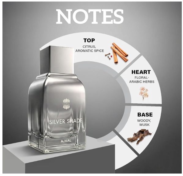 Ajmal Silver Shade EDP Citrus Liquid Perfume For Men, 100ml - Image 2