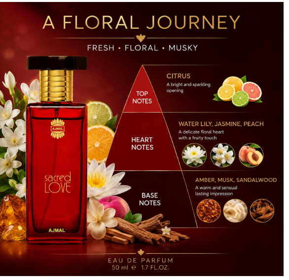 Ajmal Sacred Love EDP Floral Perfume for Women, 50 ml - Image 2