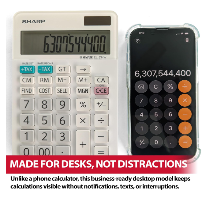 Sharp Calculators EL-334WB Business Calculator, White 4.0 Extra-Large Fixed LCD Display, White Desktop Business Calculator, 6.6 x 4.4 Inches - Image 2