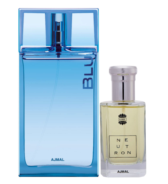 Ajmal Blu EDP Aquatic Woody Perfume 90ml for Men and Neutron EDP Citrus Fruity Perfume 100ml for Men + 1 Perfume Tester FREE