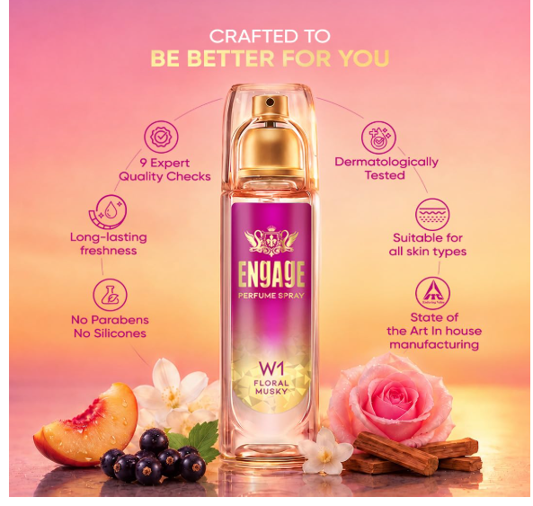 Engage W1 Perfume Spray for Women 120ml | Fruity & Floral | 24 hr Freshness | Long Lasting | No Parabens | No Silicones| Dermatologically Tested | Skin Friendly | Crafted for Everyday Luxury - Image 2