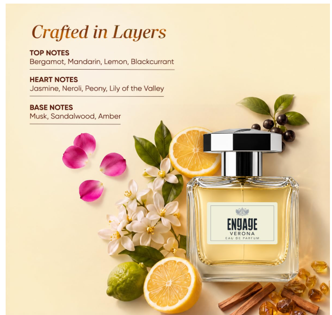 Engage Verona Eau De Parfum for Women 100ml |Long Lasting EDP| Everyday Luxury Perfume| Citrus Fruity| Perfect for Daily Wear|Skin Friendly|No Parabens| No Silicones|Dermat-Tested| Gift for Woman - Image 2