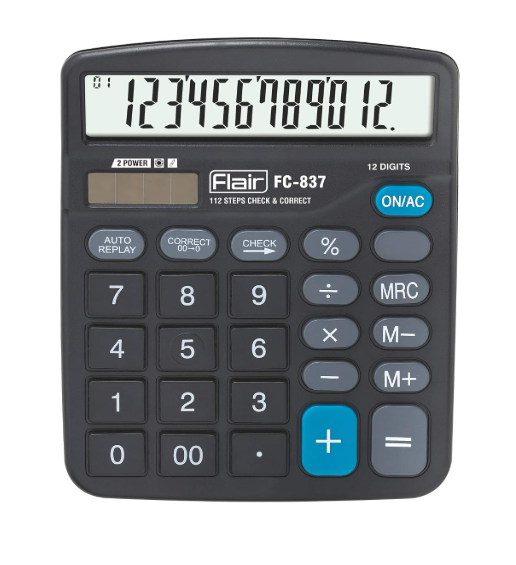 Flair FC-837 Desktop Series Electronic Calculator | LCD Screen Display Which Makes More Data Easier to Read | New Additional Features Added | Ideal for School, College & Office | Black, Pack of 1