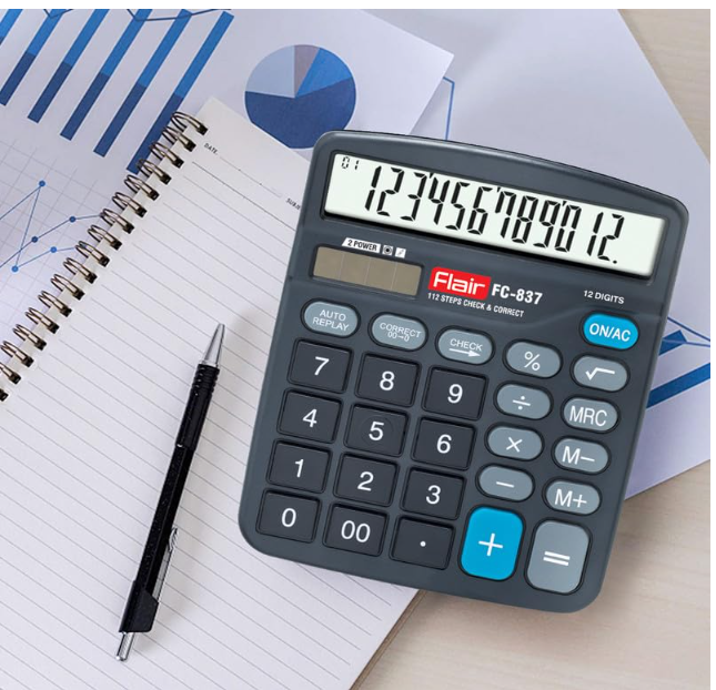 Flair FC-837 Desktop Series Electronic Calculator | LCD Screen Display Which Makes More Data Easier to Read | New Additional Features Added | Ideal for School, College & Office | Black, Pack of 1 - Image 2