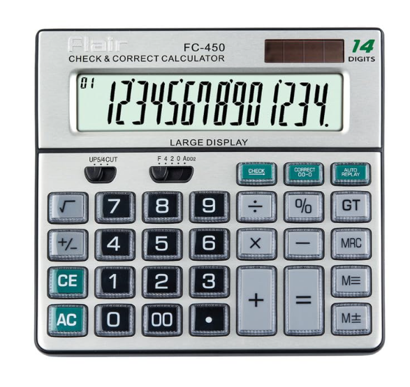 Flair FC-450 Desktop Series Basic Calculator | LCD Screen Display Which Makes More Data Easier to Read | New Additional Features Added | Ideal for School, College & Office | Grey, Pack of 1