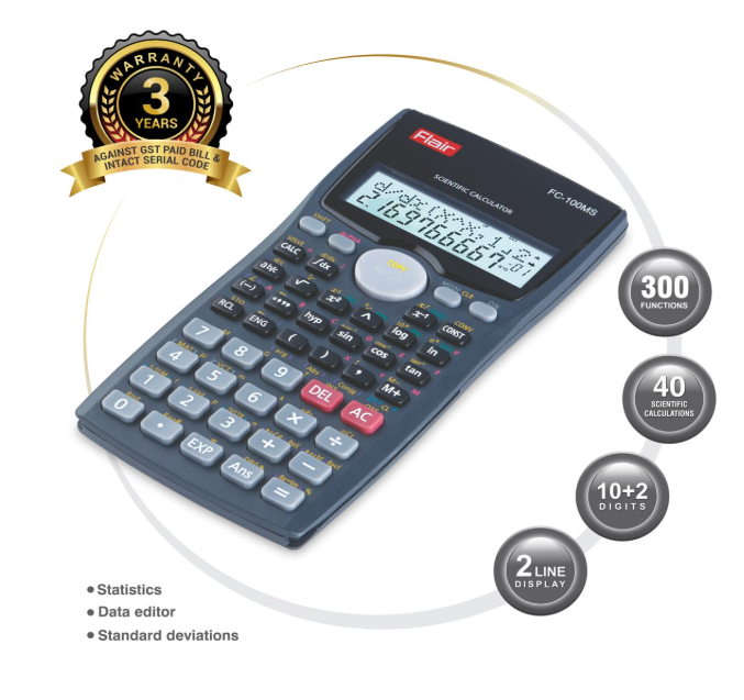 Flair FC-100MS Desktop Series Scientific Calculator | 300 Functions with 40 Scientific Calculations | Two Line Display | 10 + 2 Digits Calculator | for Student & Financial Work | Black, Pack of 1 - Image 2