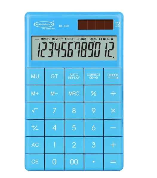 Bambalio 12 Digits BL-750 Blue Smart in Fashion Big Size Large Display Calculator 3 Years Warranty.