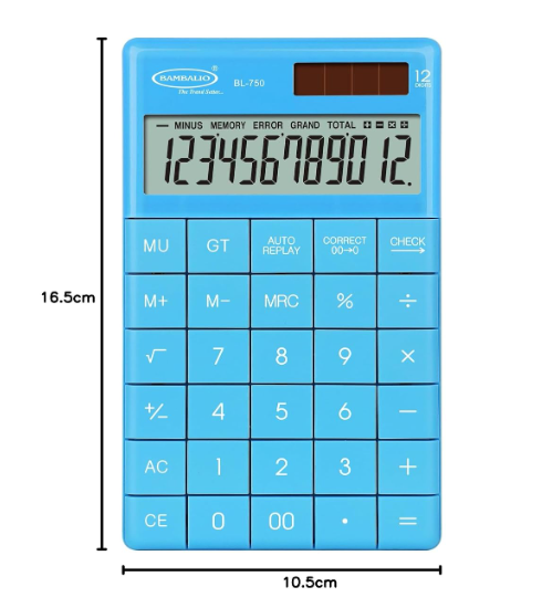 Bambalio 12 Digits BL-750 Blue Smart in Fashion Big Size Large Display Calculator 3 Years Warranty. - Image 2